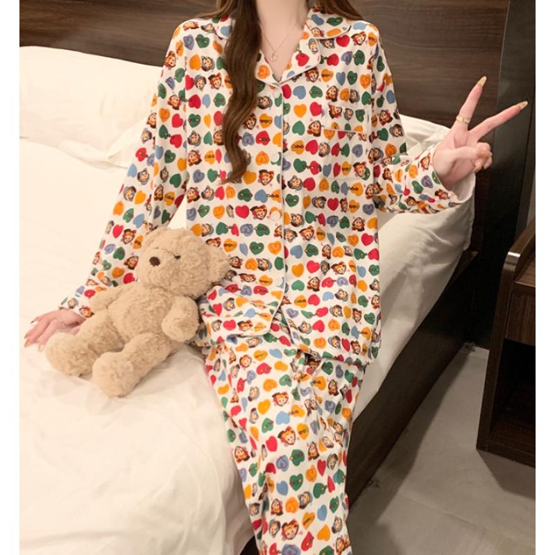 Fashion Little Girl Women's Sweet Pajamas Romantic Colorful Heart Print Homewear Spring De Velvet Sleepwear