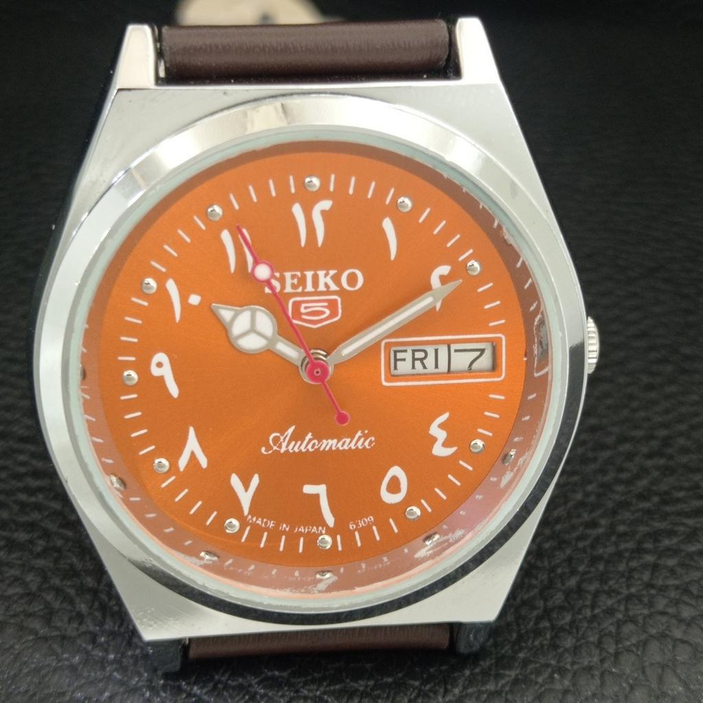 AUTOMATIC VINTAGE REFURBISHED SEIKO 5 6309A JAPAN MENS ORANGE WATCH a442578-1