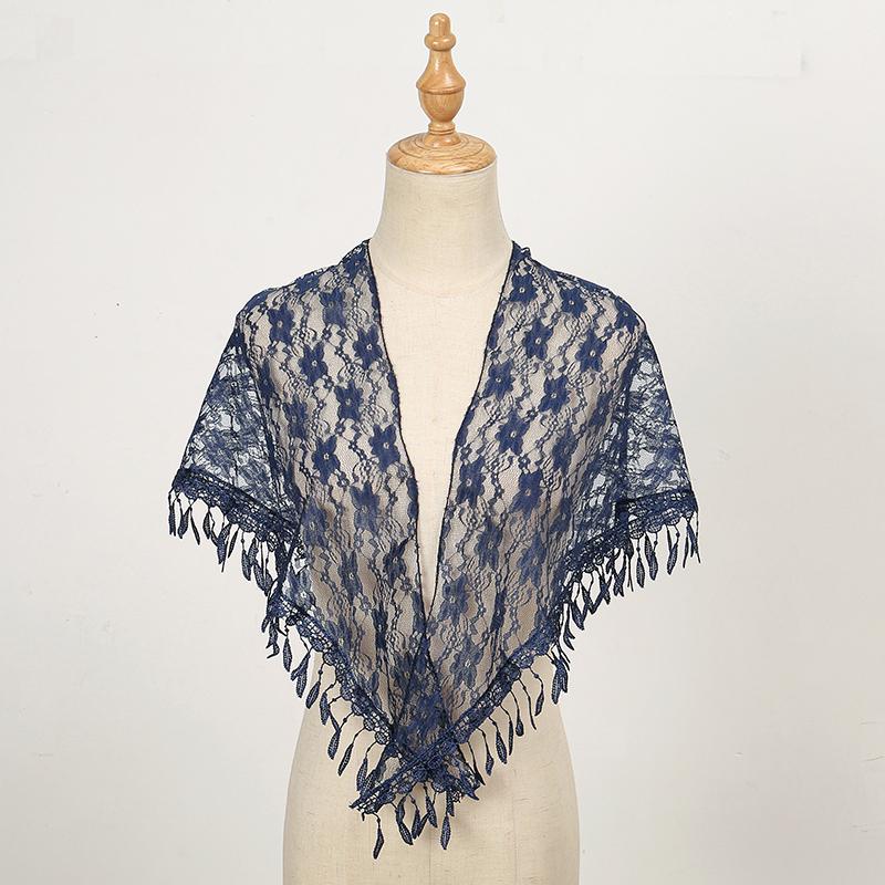New Women Lace Triangle Scarf Embroidery Fringed Shawl Hot Sale Female Muslim Hijiab Solid Color Triangle Scarf Shawls