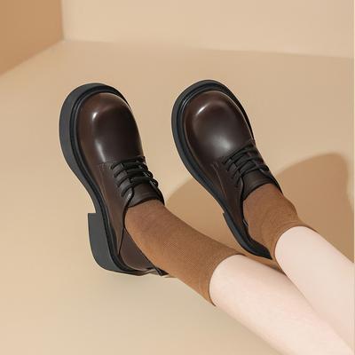 Женские лоферы Augustine 2025 новая летняя ретро британский стиль коричневые на платформе с большой головкой черные из маленькой кожи