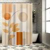 Modern Bathroom Shower Curtain Geometric Floral Design In Beige, Orange White For Home Decor Easy Install With Hook Rings Perfec