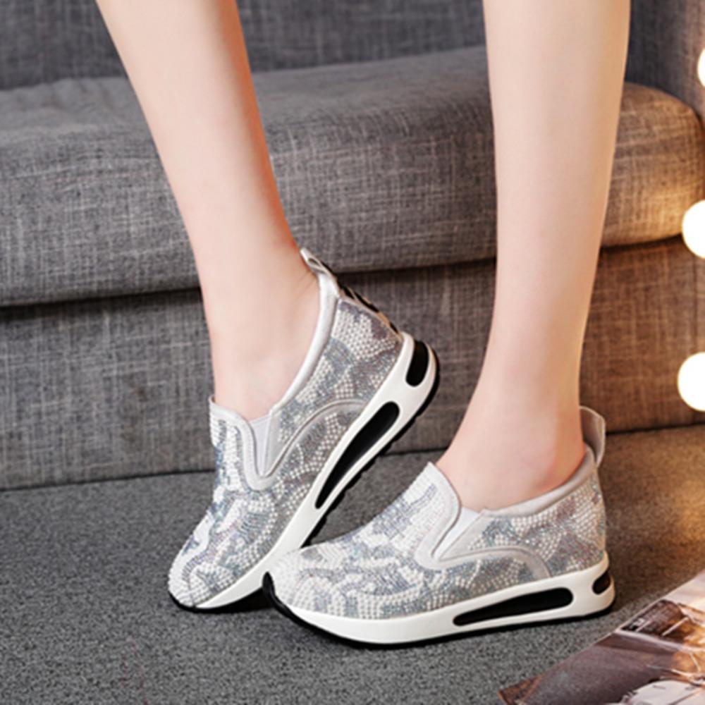 Platform Sneakers Spring Autumn New White Shoes Women's Water Diamond Flat Bottom Sports Casual Shoes Cloth Top Board Shoes