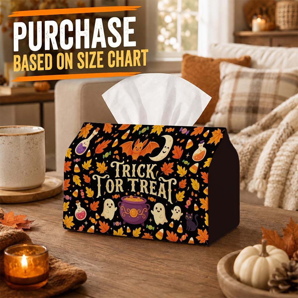 1pc Whimsical Spooky Typography Tissue Box - Multi-Functional Napkin Holder, Sturdy Polyester Printed with Cauldron Ghost Bat, Great for Halloween Hom