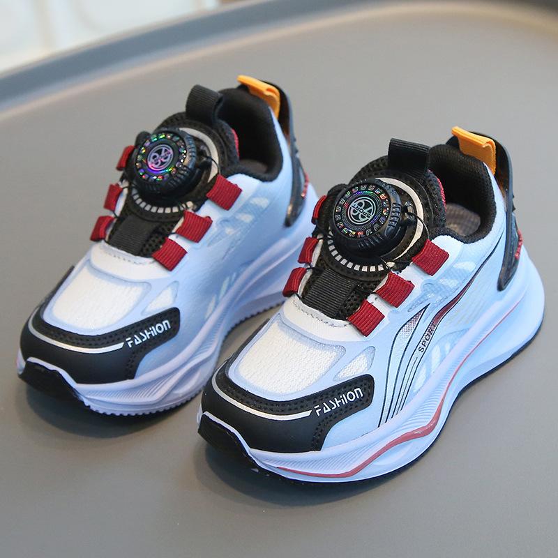 Детская спортивная обувь 2025 года, весна и осень, повседневная обувь для мальчиков, вращающиеся кнопки, кроссовки для девочек с мягкой подошвой