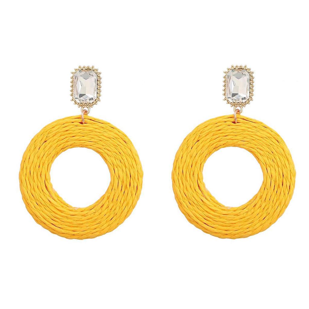 Ретро летние геометрические круглые серьги из рафии для женщин