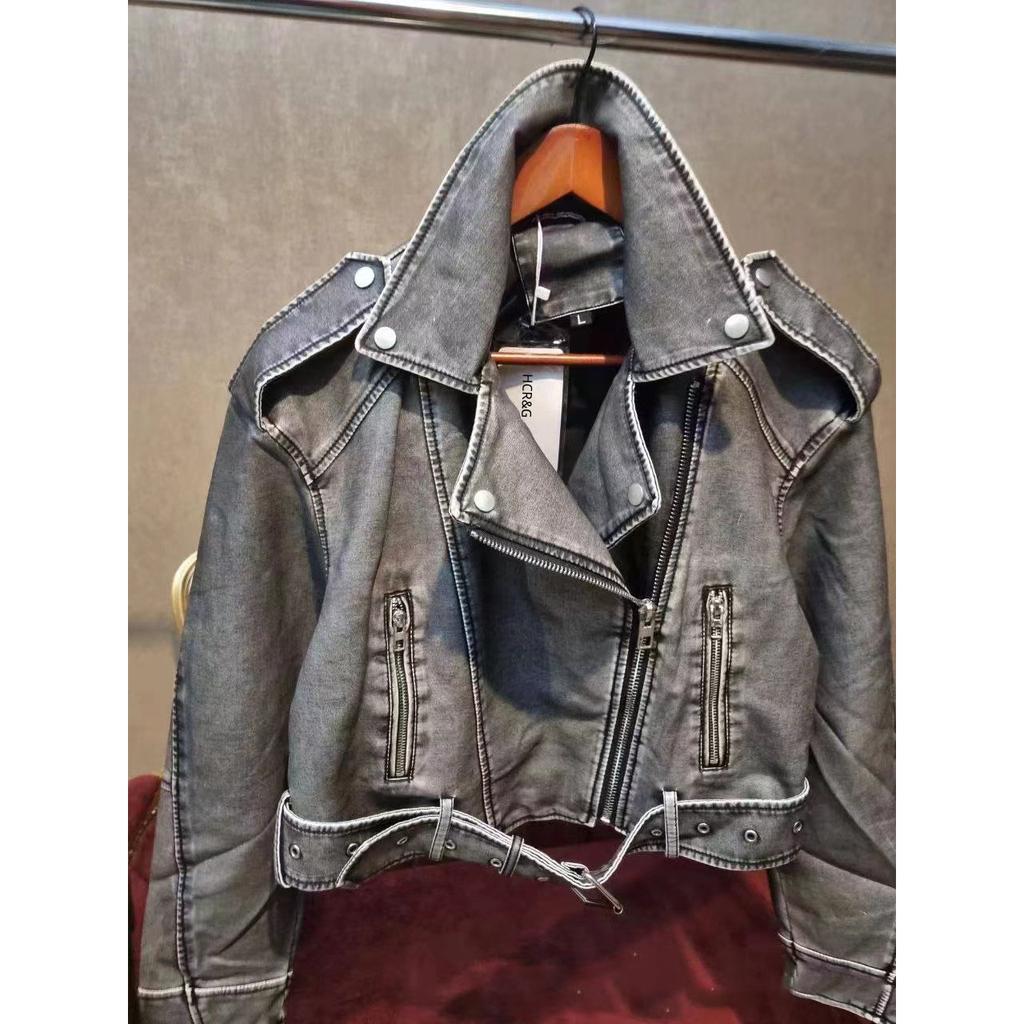 Pu Faux Leather Jacket Woman Chic Vintage American Spring Street Wear Short Lapel Zipper Belt Biker Coats Fashion Streetwear Plus Size