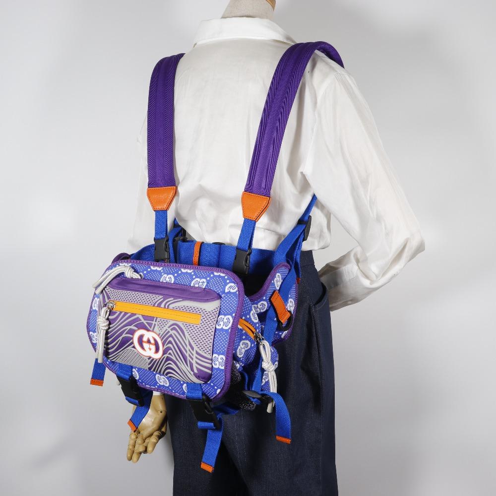 GUCCI GG small bag Backpack Daypack 752100 2WAY waist bag Blue / purple Nylon unisex Used