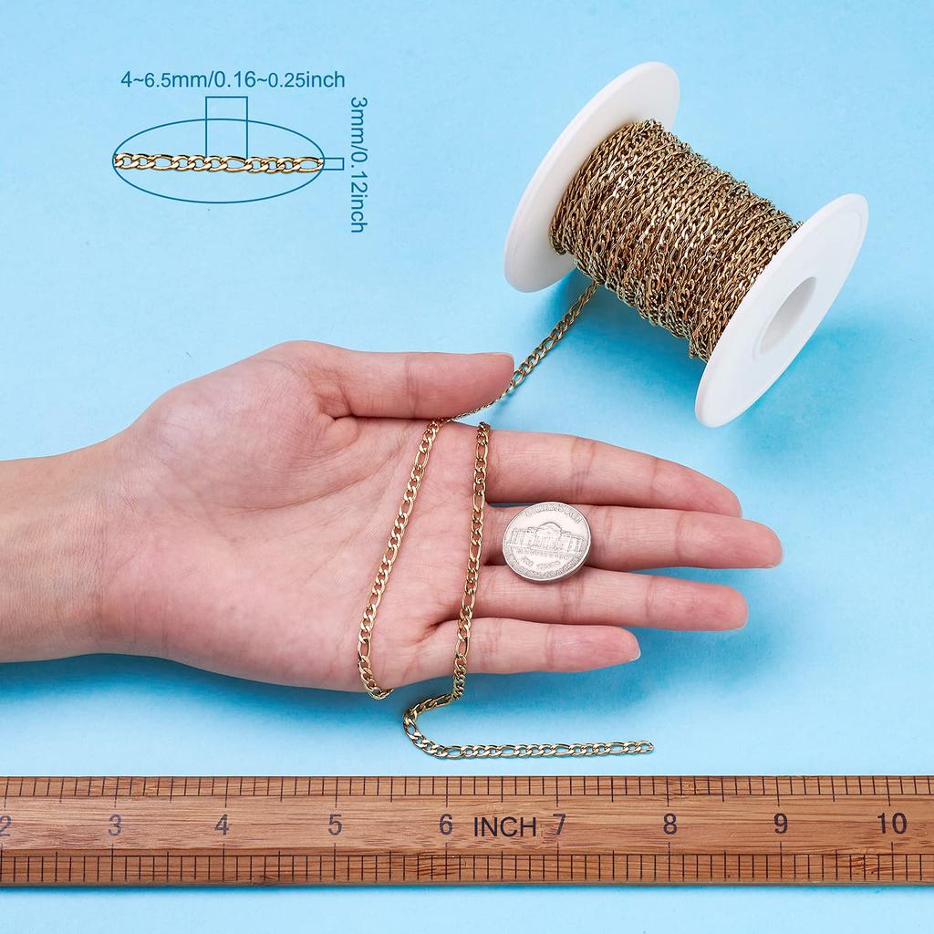 1 ширина золота 304 нержавеющая сталь Фигаро без длинных и коротких звеньев аксессуар для рукоделия ручная работа с приблизительно рулоном, 3 мм, цепь, сварка,