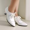 Women's High-heeled Single Shoes Spring and Summer New Retro Thick-heeled Large-size Lace-up Low-top Shoes