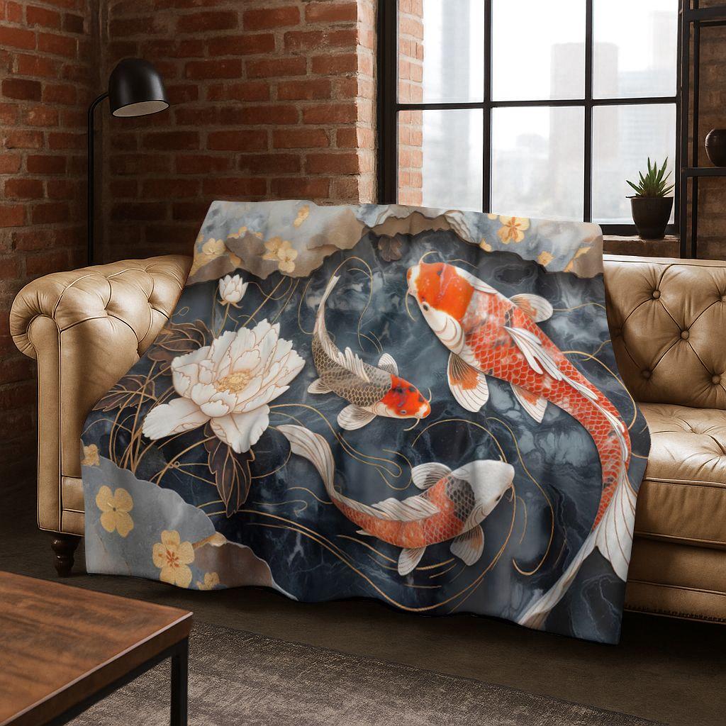 Роскошное Мультяшное Фланелевое Одеяло с Рыбами Кои и Инь-Ян, Уютное Мягкое Плед для Дома, Спальни, Кровати, Дивана, Подарок Ребенку
