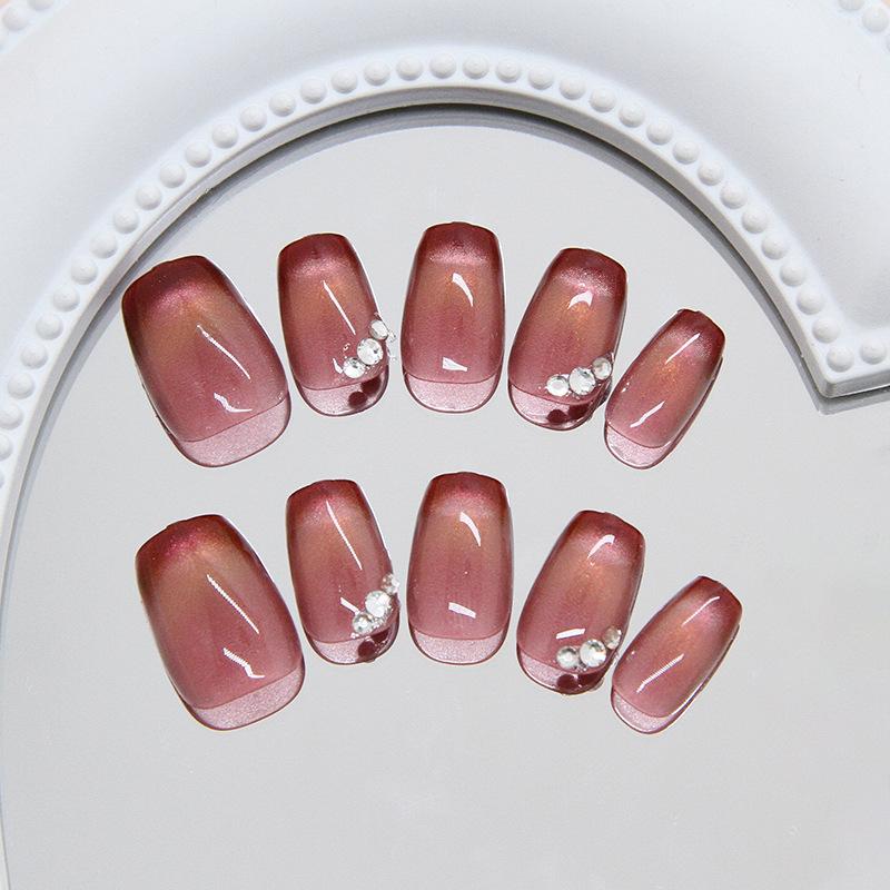 Baijiu red moonlight cat eye French flash versatile ins wind removable nail art pieces, wearing 30 pieces of nail