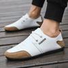 Flat Men Shoes Leisure Leather Shoes for Men White Footwear  Summer Trend Breathable Soft Casual Sneakers British Peas Shoes