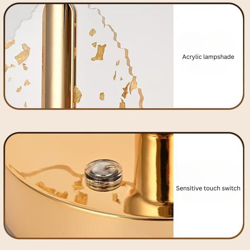 3D Acrylic LED Night Lamp with Gold Base – Starry Sky Waist Design 2, Touch Control Cordless Decorative Table Light for Bedroom, Living Room