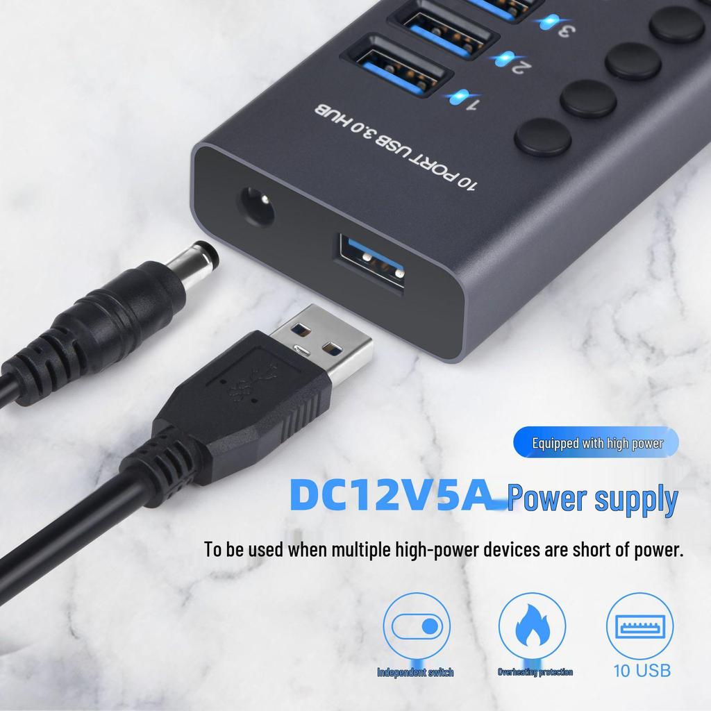 10-портовый USB 3.0 концентратор с независимыми переключателями и док-станция с высоким током