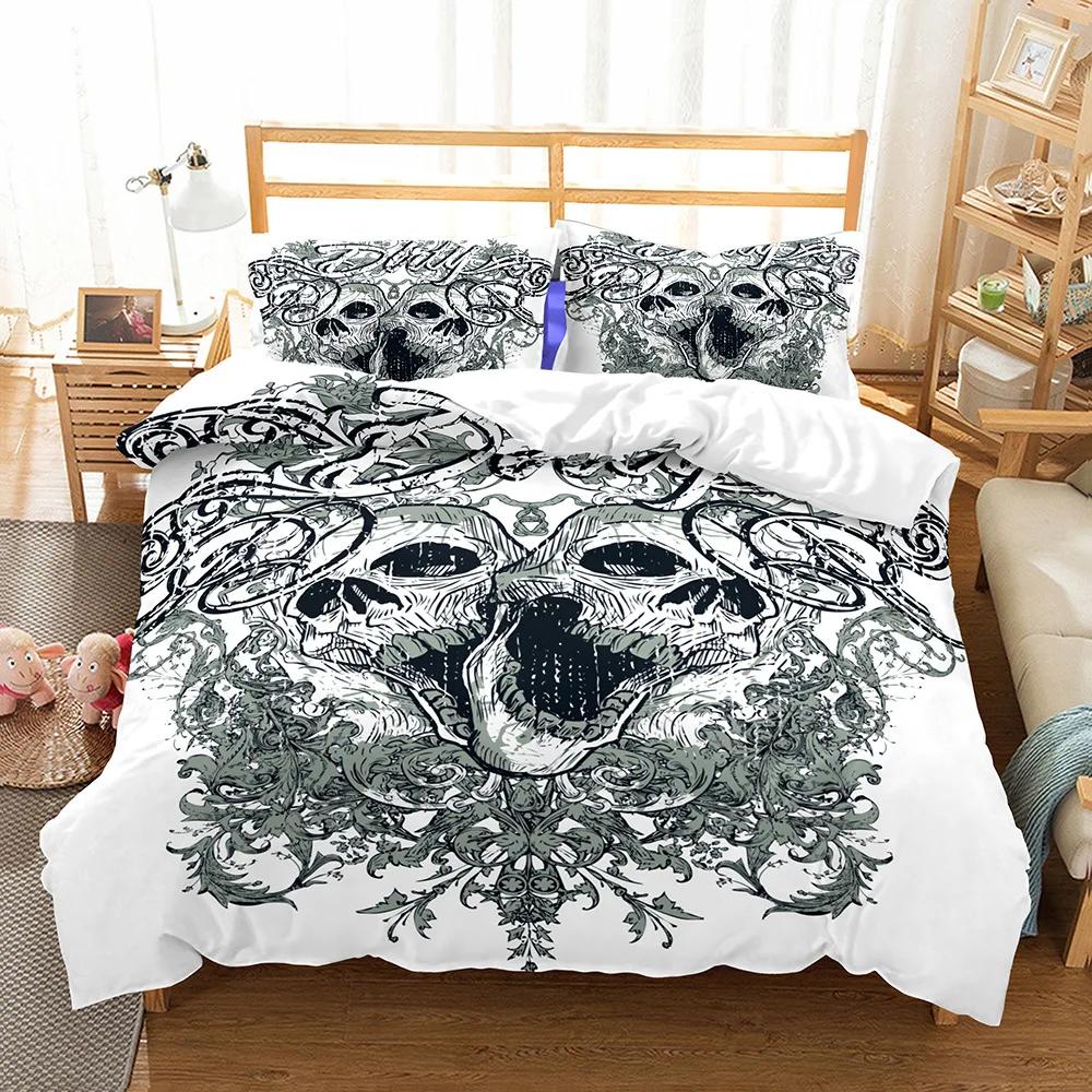 Printed Skull Cartoon Duvet Cover Set With Pillowcases Color Butterfly Queen White Double Beddding Home Textile Modern Style