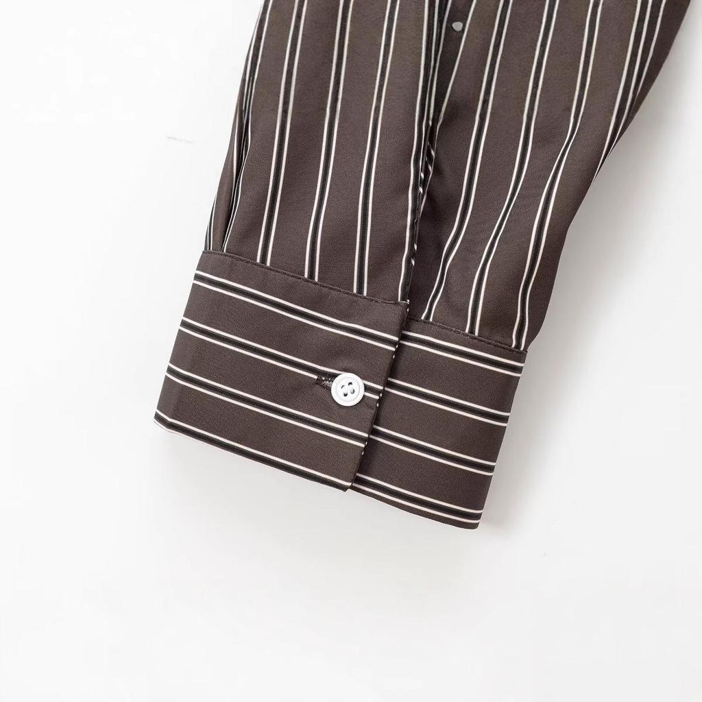 2024 Autumn Women's European & American Loose Casual Striped Long Sleeve Shirt