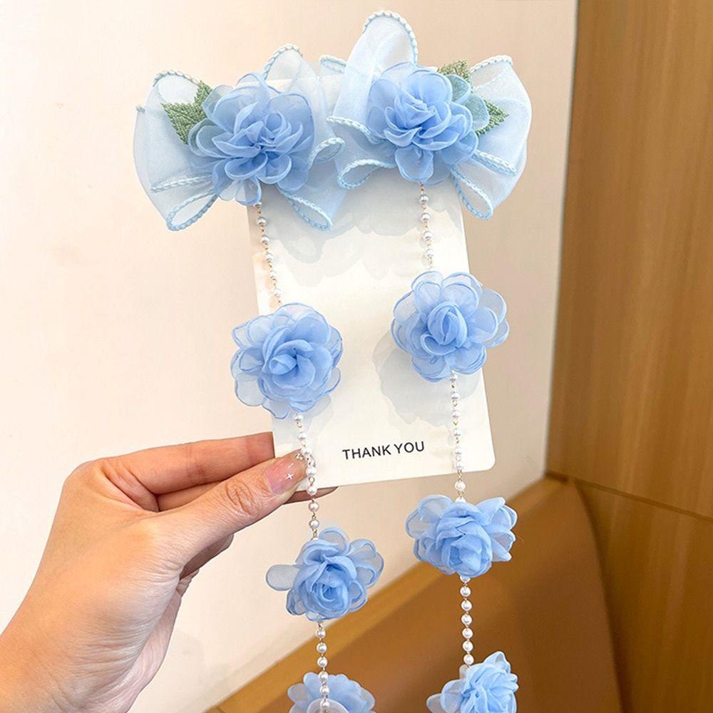 Mesh Pearl Braided Hairpin Braided Hair Chain Hair Clip Cute Children Flower Barrettes