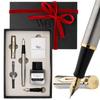 Wordsworth Black Fountain Pen Set with 18K Gold Medium and Extra Fine 25ML Black Ink 6 Ink Ink Refill Gift Pen Gift for Men and Women & Nibs, Bottle,