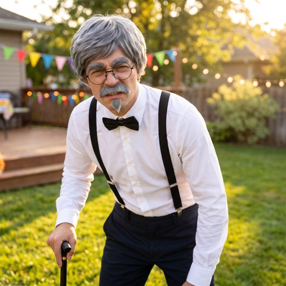 Accessory Set Grandpa Costume Set Hat Glasses Suspenders Cosplay Props Halloween Costume Role‑Play