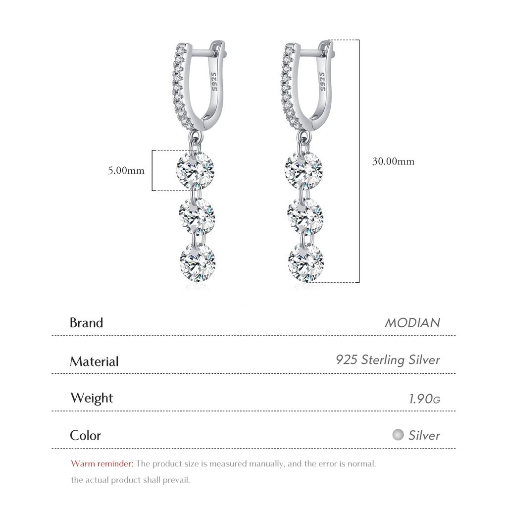 MODIAN 925 Silver Sparkling Luxury Clear CZ Swing Dangle Earrings Classic Wedding Drop Earrings For Women Jewelry