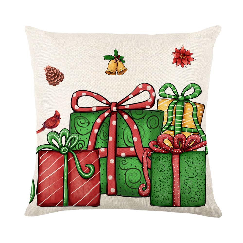New Christmas Pillow Cover with Red and Green Letters Printed Hand-painted Christmas Pattern Sofa Polyester Pillow Cover