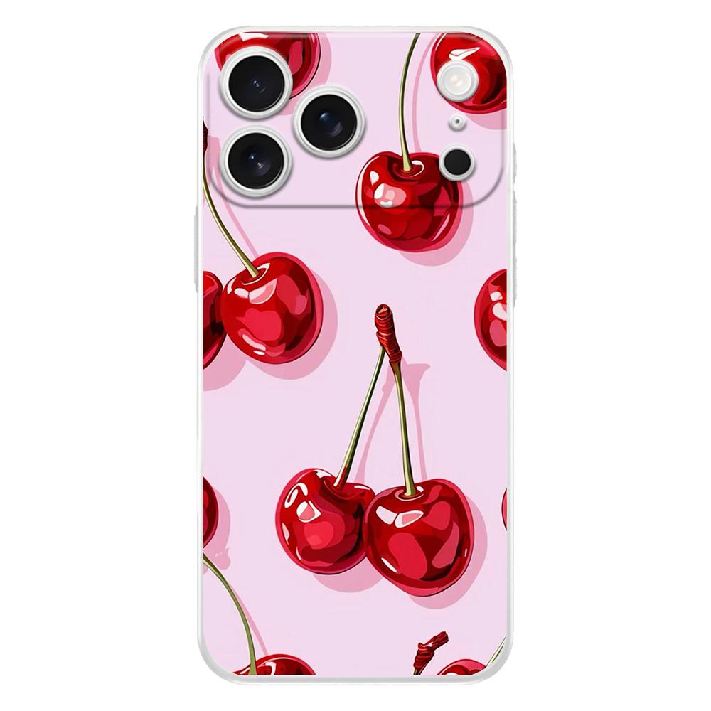 Мягкий прозрачный чехол из ТПУ для телефона iPhone 17 Air 16E 16 11 15 14 Pro MAX 12 13 7 8 Plus SE Пасхальный чехол Защита Красная вишня