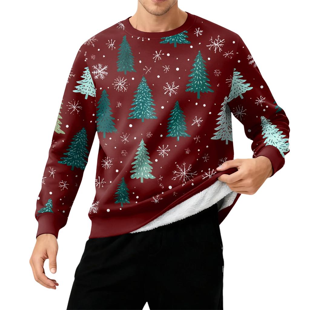 Мужской свитшот с круглым вырезом, на флисовой подкладке, плотный, однотонный