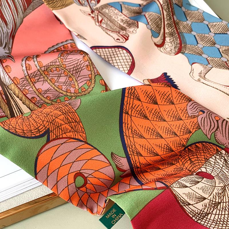 Тонкий и узкий шелковый шарф в стиле ретро, ​​женский декоративный остроконечный шарф, сумка-перевязка, пояс для волос, лента, шарф