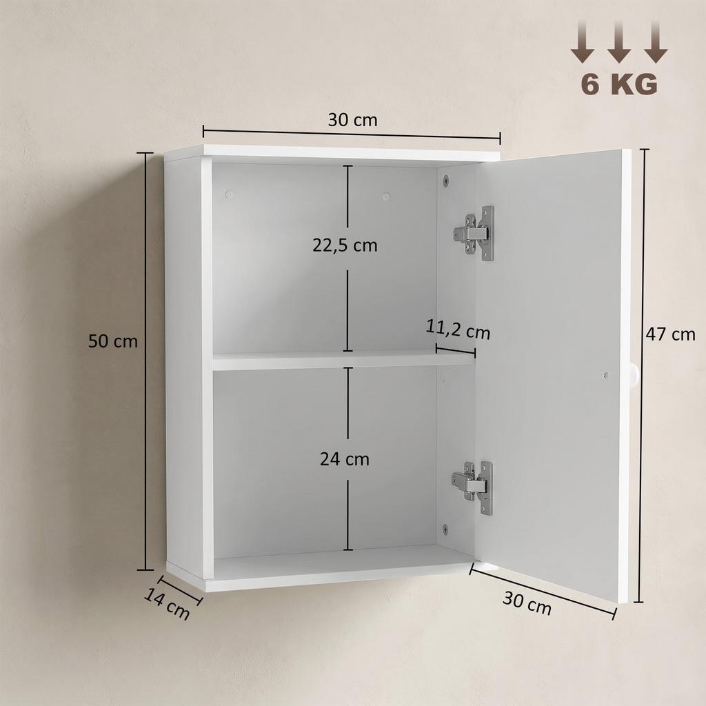 Bathroom Wall Cabinet, Soft Close Door, Adjustable Shelf, 30 x 14 x 50 cm, White