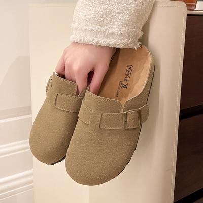 Ретро сумка на толстой подошве, полушлепанцы, женские зимние новые для улицы, на одном педале, для ленивых