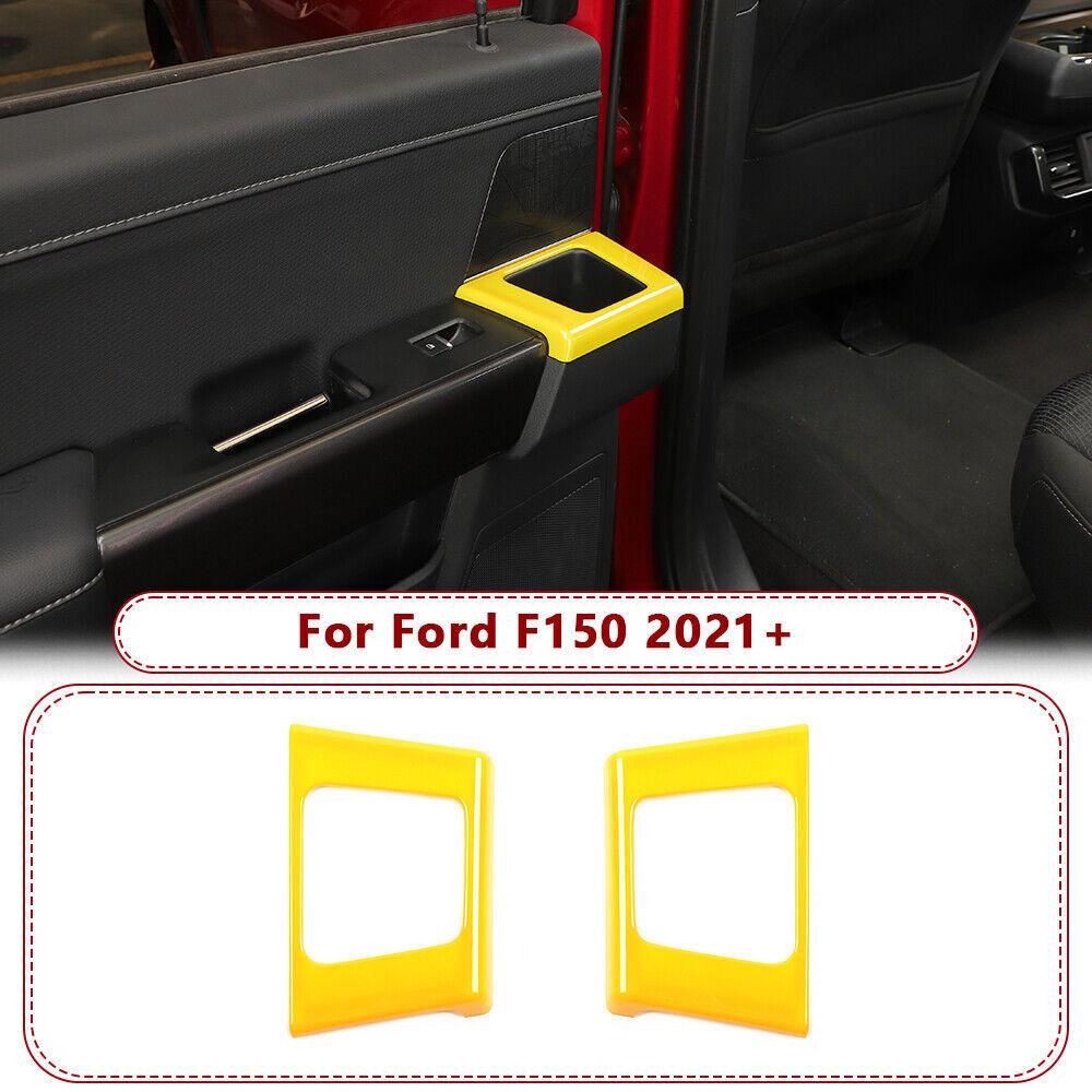 Interior Rear Door Handle Cup Holder Cover Trim Frame For Ford F150 2021+ Yellow