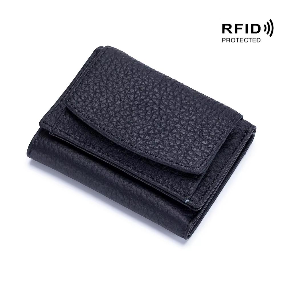RFID Женские Кошельки из Натуральной Кожи Маленькие Женские Портативные Сумки из Коровьей Кожи Держатель для Карт Женский Сумка для Денег с Отделением для Монет