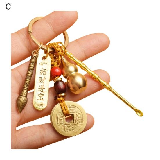 Винтажный брелок-подвеска в виде тыквы на удачу, брелок-кошелек из цельной латуни с монетами, брелок-подвеска в стиле фэн-шуй, привлекающий богатство