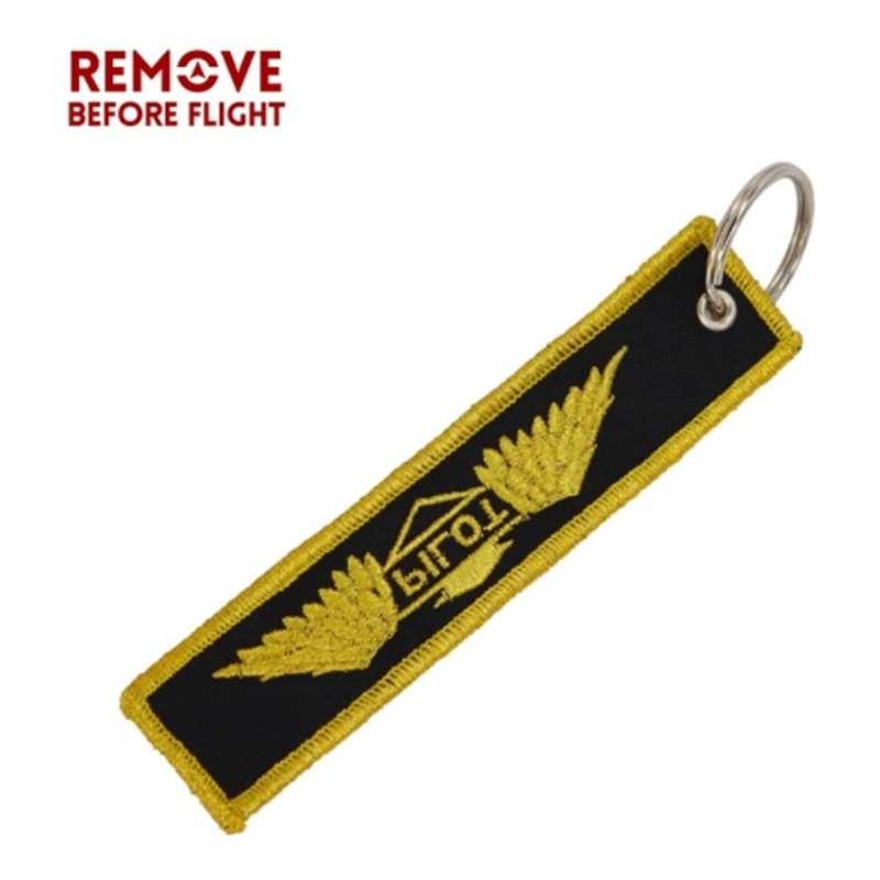 Remove Before Flight Keychain Gold Color Pilot Pattern Embroidery Keyrings 1 Pcs/lot
