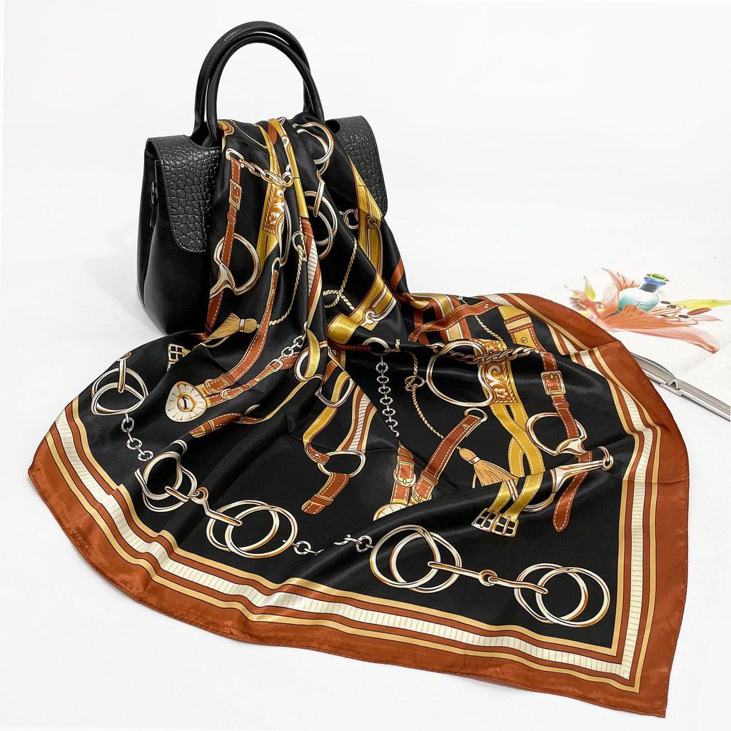 Высококачественные роскошные шелковые шарфы, повязка на голову, шарфы, шейный шарф для женщин, шелковый шарф с цепочкой, женская декоративная шаль