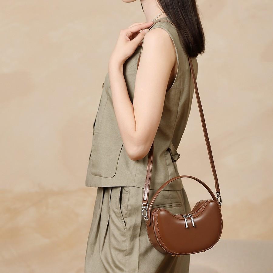 Special offer semi-round saddle bag, high-end diamond-pattern underarm bag, 2025 model genuine leather shoulder and crossbody bag for women