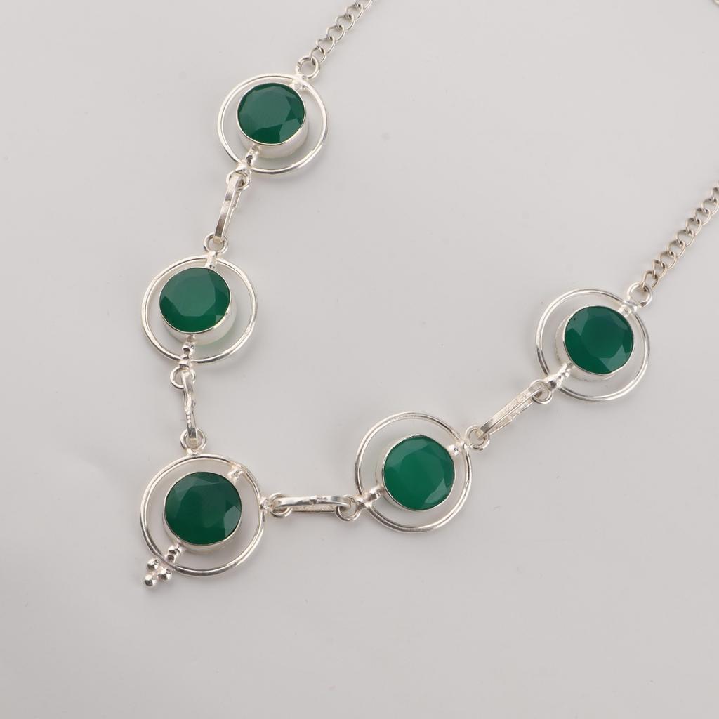 Green Onyx Gemstone Silver Necklace, 925 Sterling Silver Elegant Women Necklace, Partywear Jewelry RN-2-17