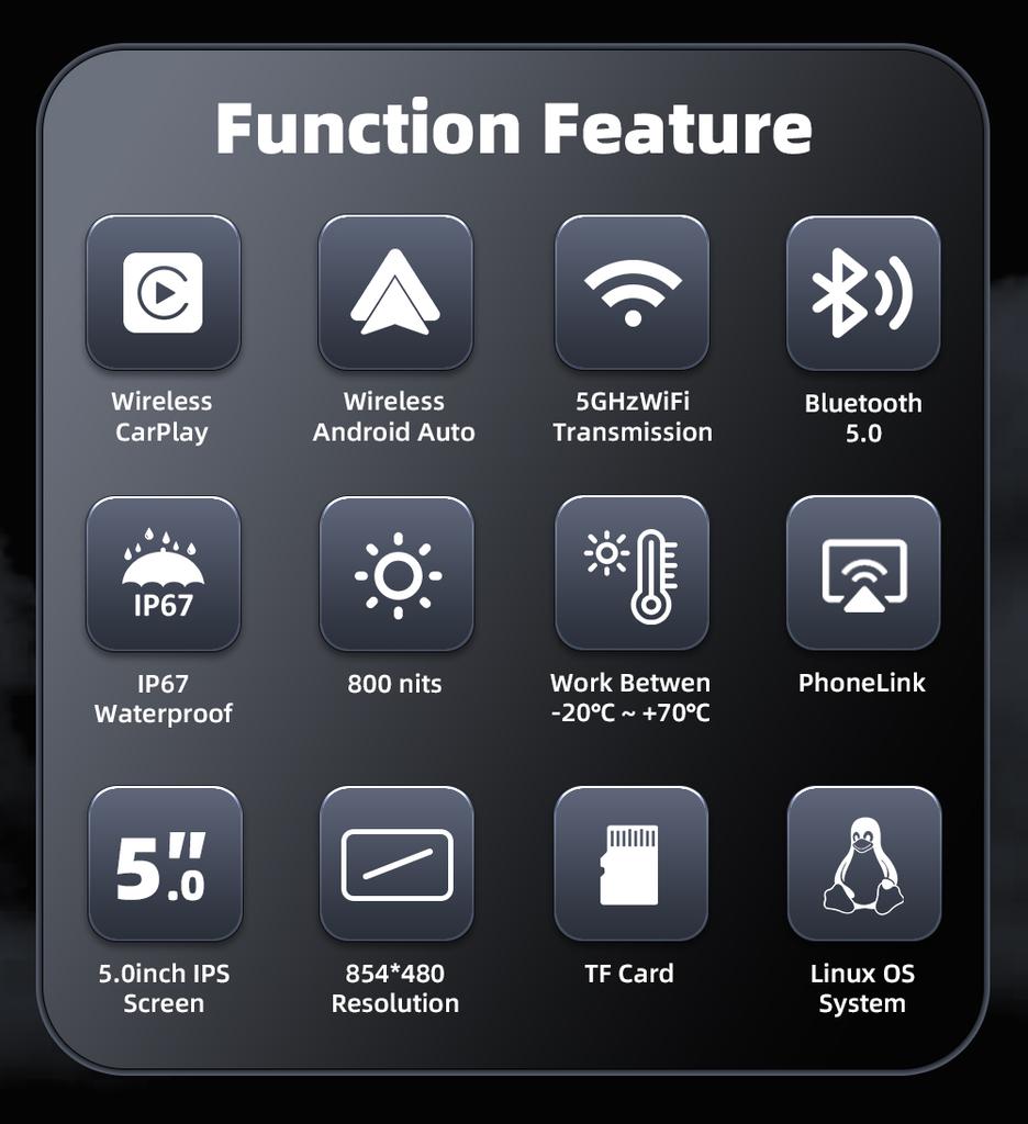 Портативный 5-дюймовый водонепроницаемый по стандарту IP67 мотоциклетный GPS-навигатор с беспроводной поддержкой CarPlay и Android Auto, экран дисплея для навигации на мотоцикле