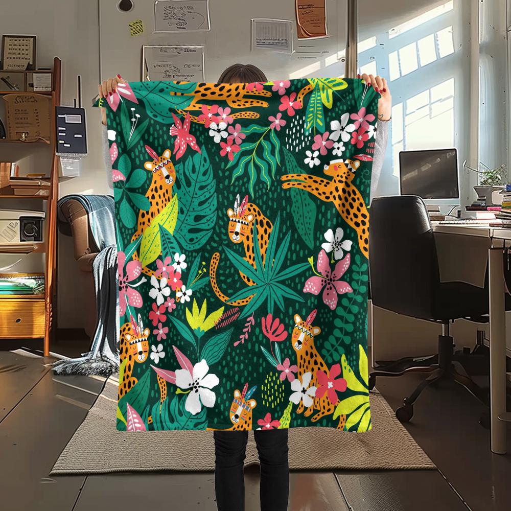 1 шт. Фланелевое одеяло с принтом леопарда из джунглей, Высокое качество, Удобное для всех сезонов, Декор для дома, Тепло и уют, Идеально для рождественских подарков