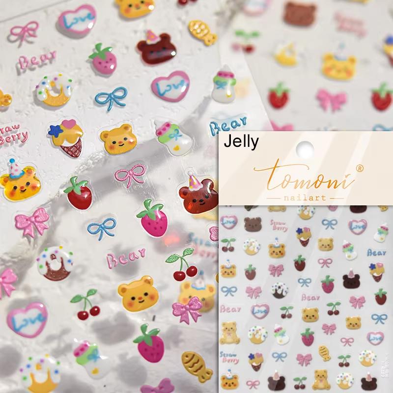 Cute Litter Bear Bowknot 5D Soft Embossed Reliefs Self Adhesive Nail Art Stickers Retro Black White Lace 3D Manicure Decals