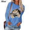 Autumn Winter Fashion Women's Round Neck Pullover Cat Long Sleeved T-shirt