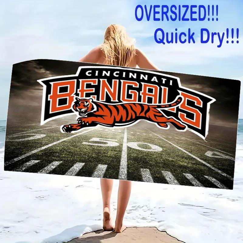 Cincinnati Bengals Print Beach Towel, Large Soft Quick Dry Towel for Beach Camping Swimming