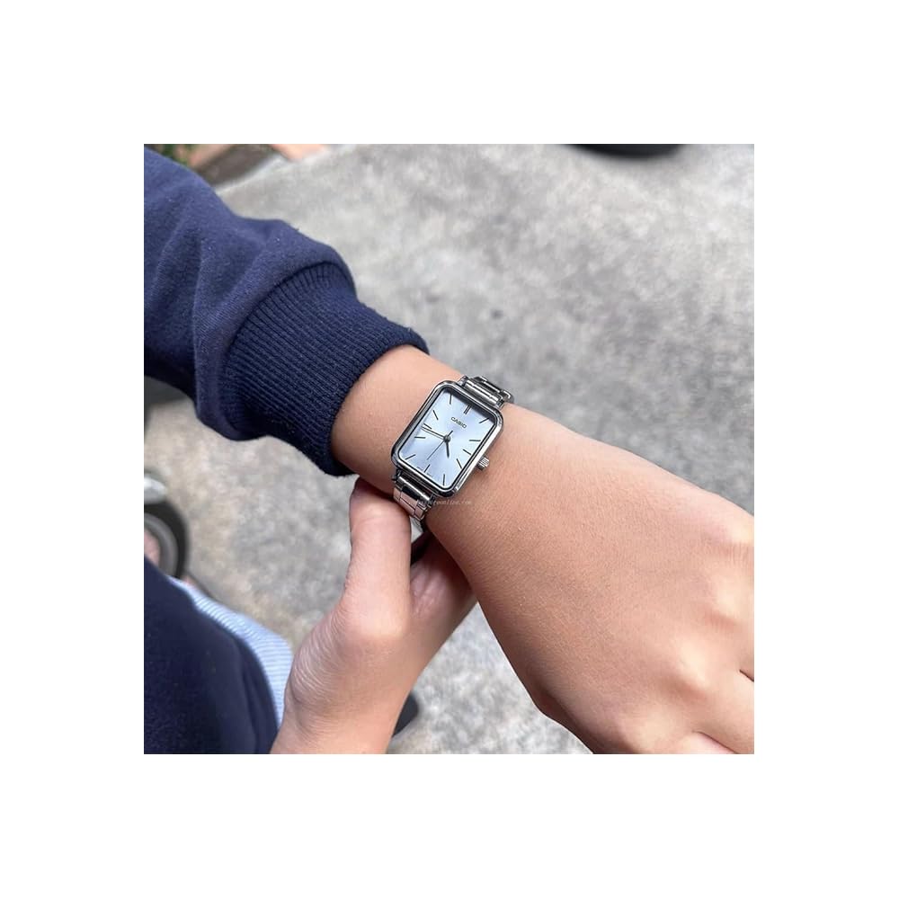 Casio LTP-V009D-2E Женские Прямоугольные Часы Наручные Из Нержавеющей Стали Синий Циферблат Повседневные Черный