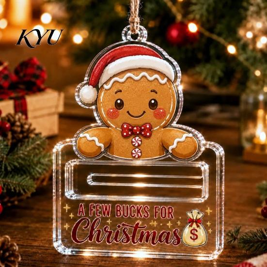 Holiday Party Favor Decor Christmas Money Holder Ornaments, Acrylic Gingerbread Snowman Santa Cash Stocking Stuffer for Gift Xmas Tree, Home