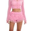 Women Lace Bloomers Shorts Casual Summer Layered Ruffles Elastic Short Pants for Vacation Beach Club Streetwear
