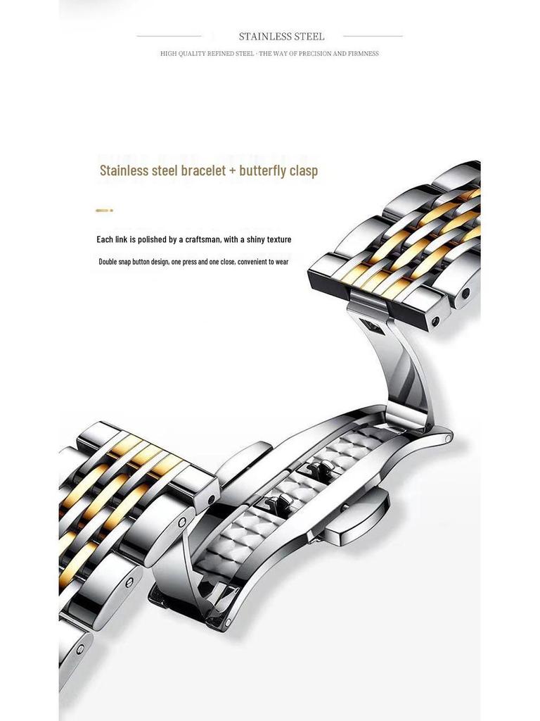 Butterfly Clasp Men's Ultra-Thin Luminous Stainless Steel Dual Calendar Waterproof Quartz Watch