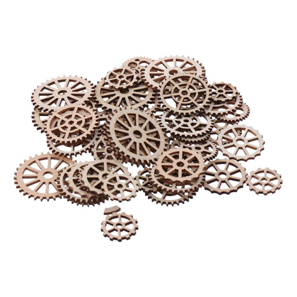 Brown Wooden Gear Wheels Wood Wooden Decoration Blank Gear Slices Craft Wheels for DIY