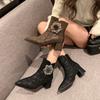 New Autumn and Winter Martin Boots Women's Pointed Women's Leather Boots High-heeled Martin Boots Thick-heeled Large-size Women's Shoes