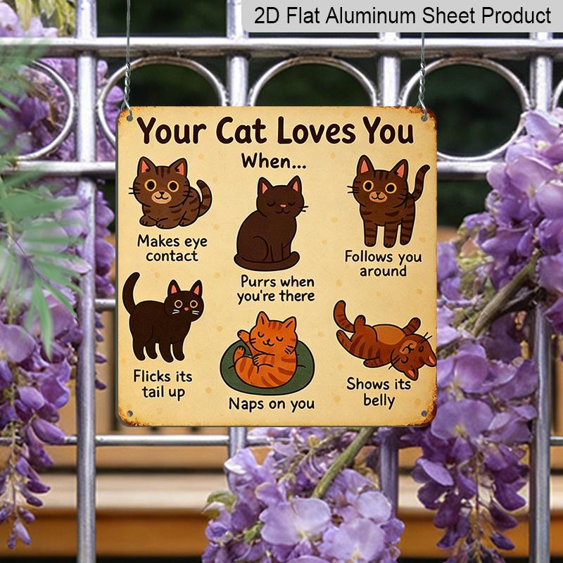 2D Flat, 1pc Vintage Pet Aluminium Metal Plaque, "Your Cat Loves You" Letter Sign, Home Wall Decor Plaque for Living Room Office Hallway, Perfect