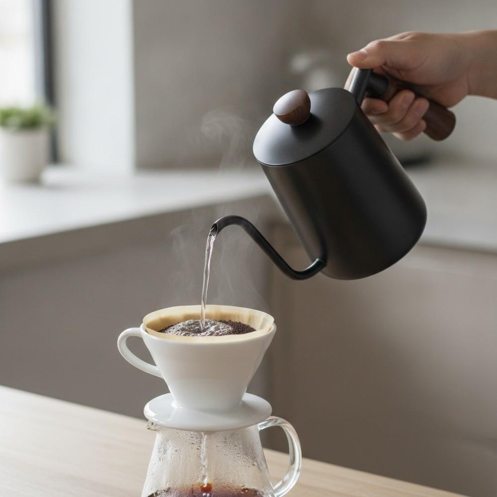 304 Stainless Steel Pour-over Coffee Pot Wooden Handle Hand Brewing Coffee Kettle Barista